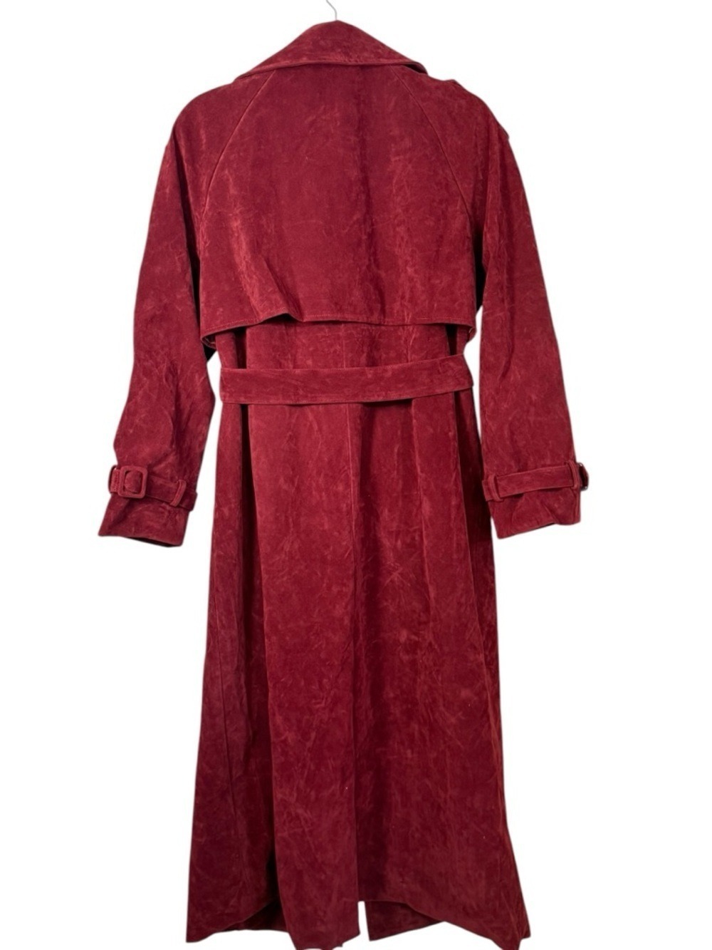 Commense Belted Double-Breasted Suede Effect Long Trench Coat - Picture 8 of 13